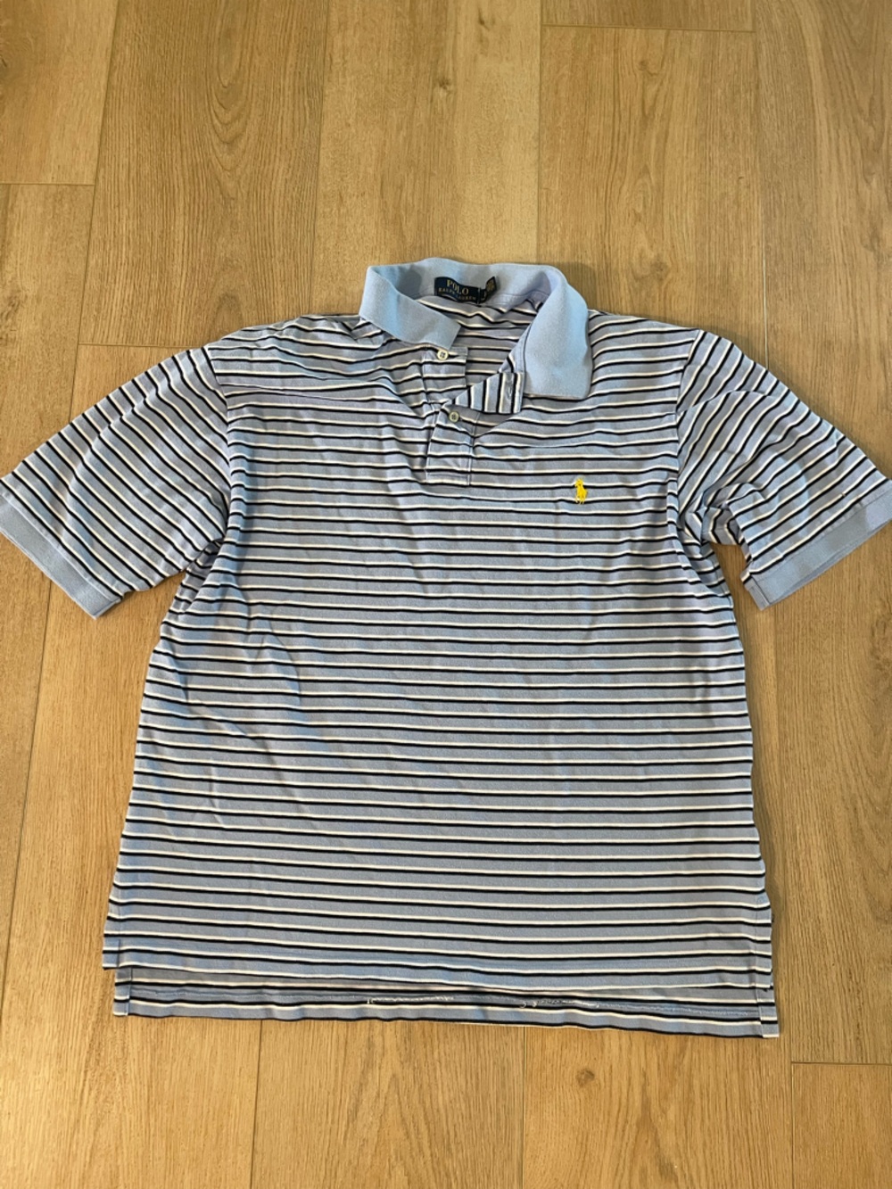 Ralph Lauren Light Blue & Navy Striped Polo with Yellow Pony